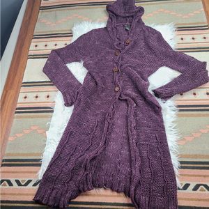 BCBGMAXAZRIA Purple Button Duster Cardigan Ruffle Accent Hooded Women's Medium